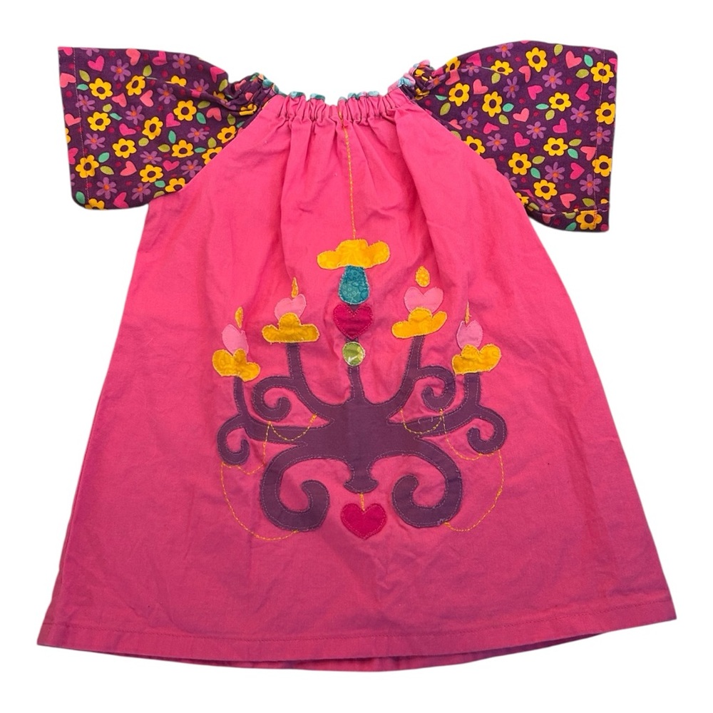 Freckled Chicken Girls Toddler Boho‎ Pink Floral Chandelier Appliqué Dress